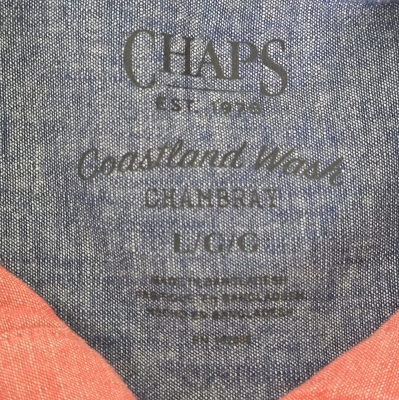 Chaps Mens Coastland Wash Chambray Light Pink Large Button-Up Shirt - Picture 7 of 12